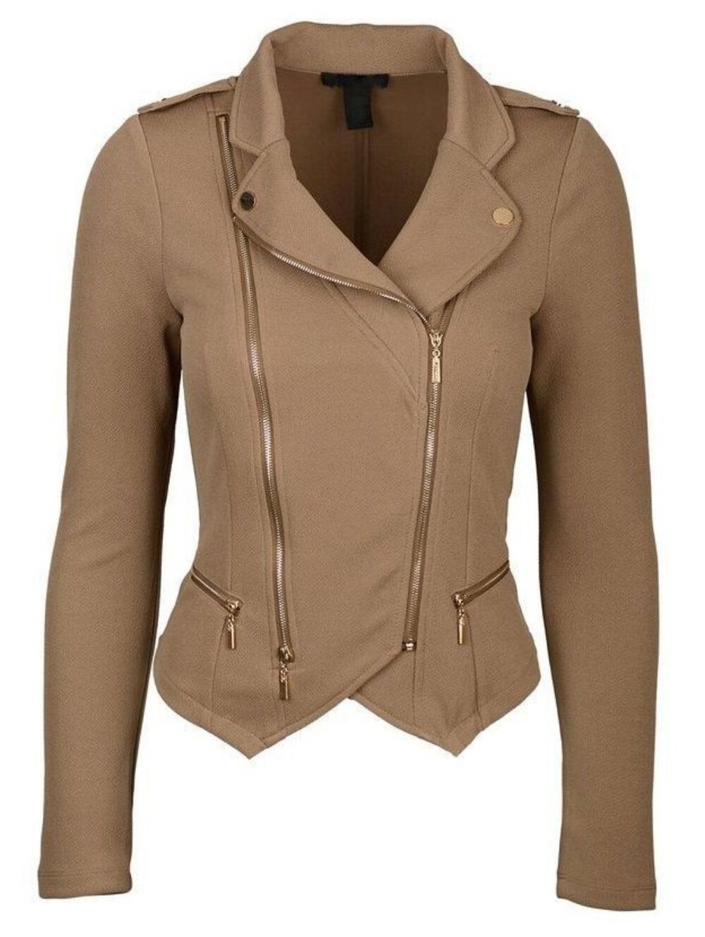 FINESSE Camel Tan Textured Moto Jacket Asymmetric Zip Form Fitting Medium